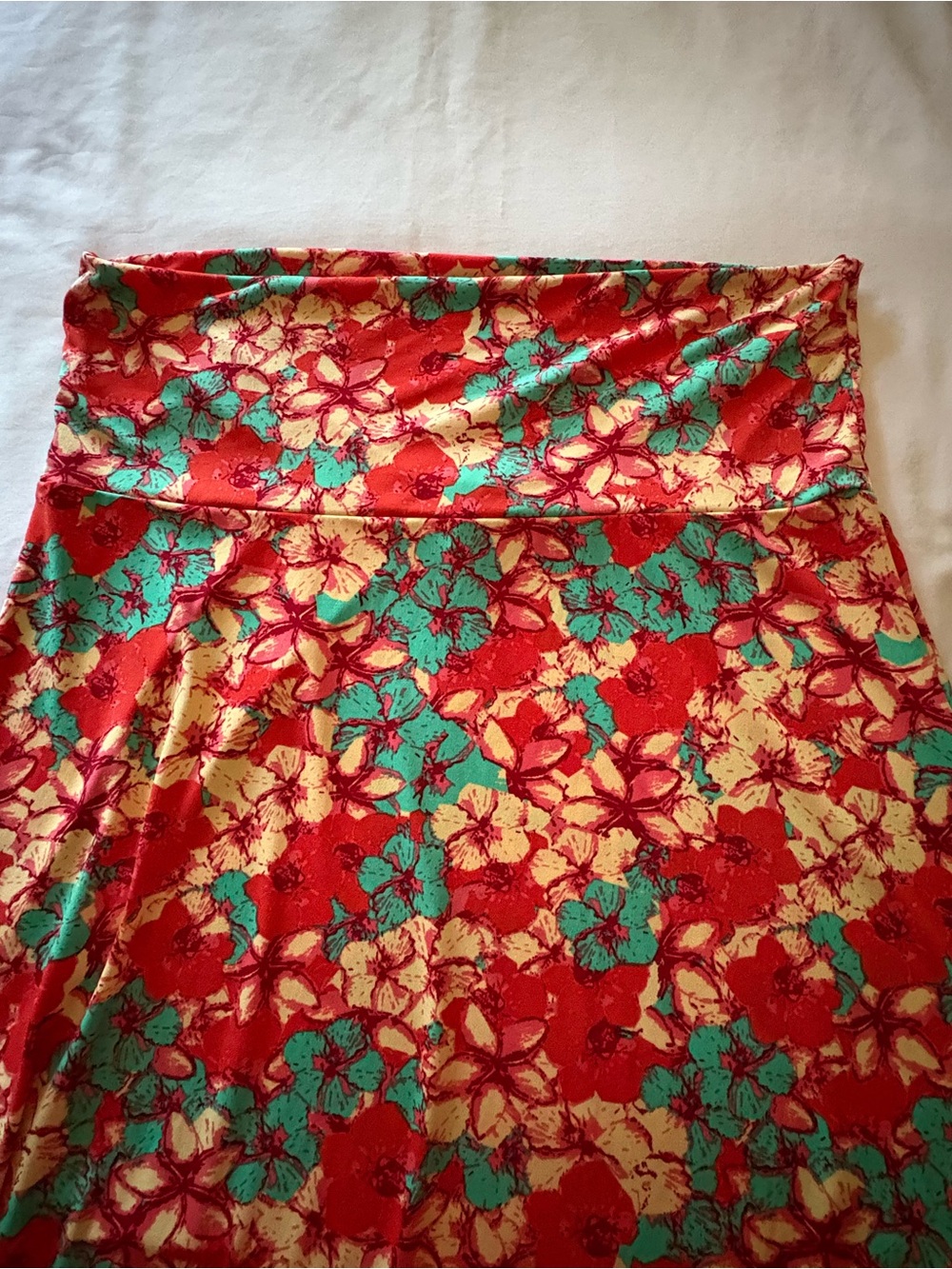 LuLaRoe Red Floral Maxi Skirt with Turquoise Accents - Picture 4 of 6